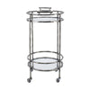 2 Tier Rolling Bar Cart | Glass Shelves | 30" Bamboo Design Silver Metal