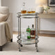 2 Tier Rolling Bar Cart | Glass Shelves | 30" Bamboo Design Silver Metal