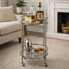 2 Tier Rolling Bar Cart | Glass Shelves | 30" Bamboo Design Silver Metal