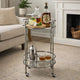 2 Tier Rolling Bar Cart | Glass Shelves | 30" Bamboo Design Silver Metal