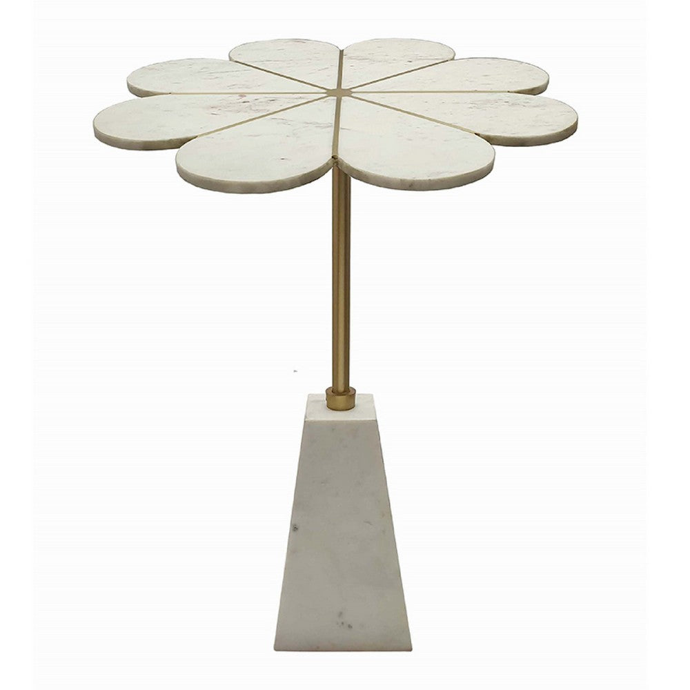 Gony Side End Table | 22" Flower Top | Gold Brass Inlay | White Marble
