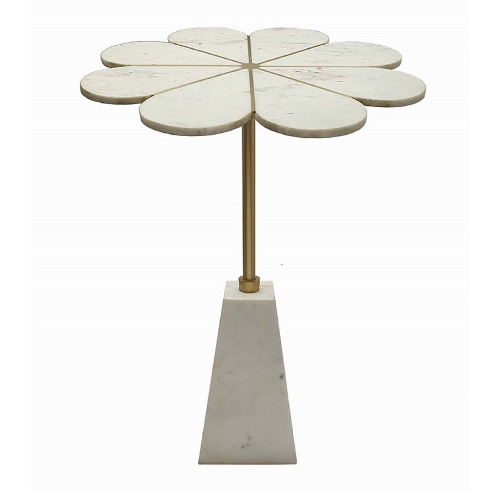 Gony Side End Table | 22" Flower Top | Gold Brass Inlay | White Marble