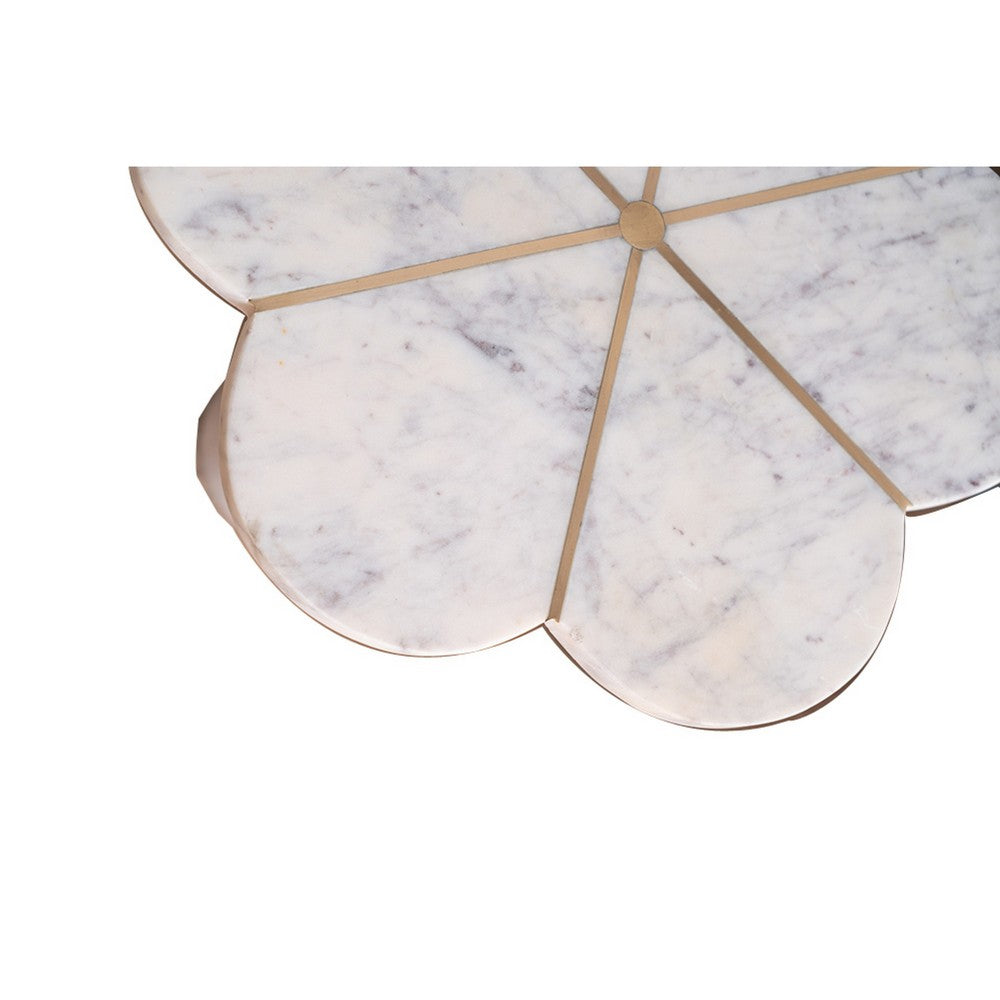 Gony Side End Table | 22" Flower Top | Gold Brass Inlay | White Marble