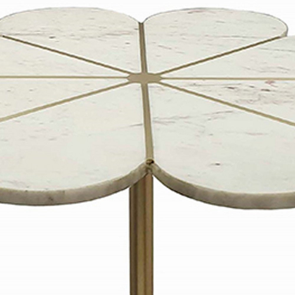 Gony Side End Table | 22" Flower Top | Gold Brass Inlay | White Marble