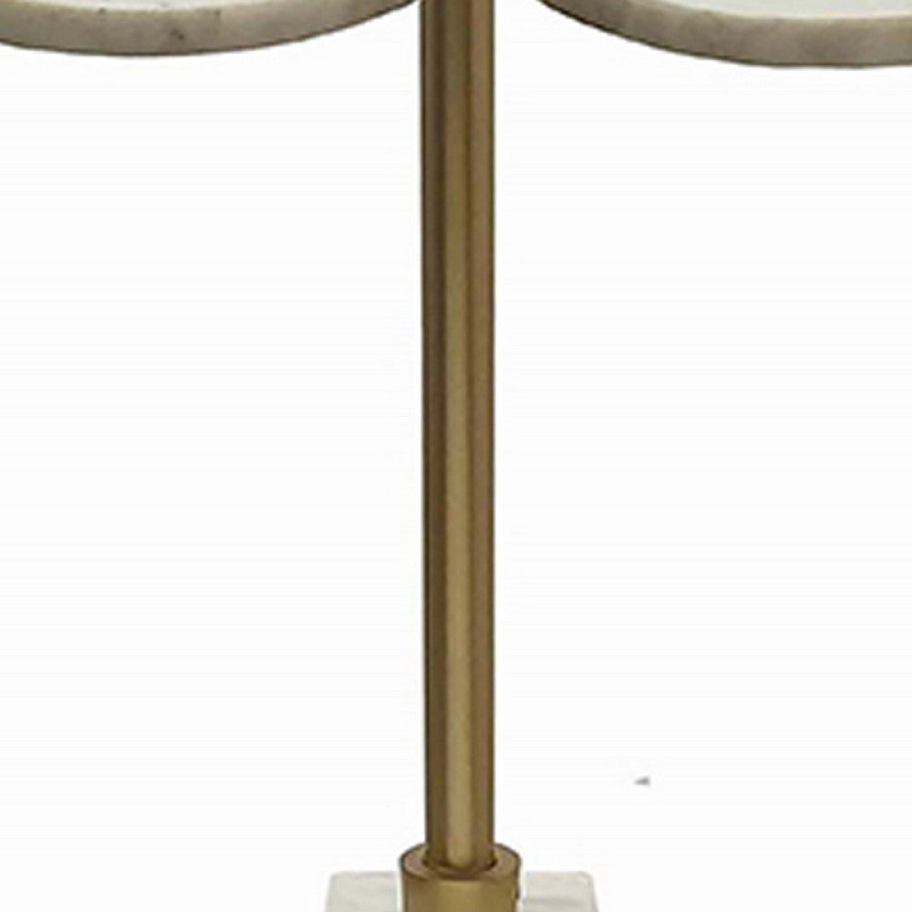 Gony Side End Table | 22" Flower Top | Gold Brass Inlay | White Marble