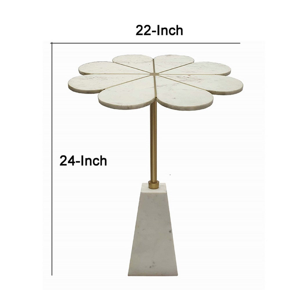 Gony Side End Table | 22" Flower Top | Gold Brass Inlay | White Marble
