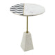 Gony Side End Table | 18" Round Zig Zag Top | Brass Inlay | White Marble