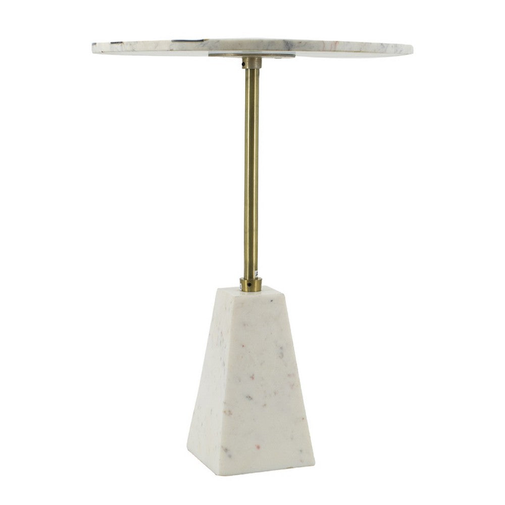 Gony Side End Table | 18" Round Zig Zag Top | Brass Inlay | White Marble