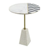 Gony Side End Table | 18" Round Zig Zag Top | Brass Inlay | White Marble