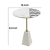 Gony Side End Table | 18" Round Zig Zag Top | Brass Inlay | White Marble