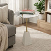 Gony Side End Table | 18" Round Zig Zag Top | Brass Inlay | White Marble
