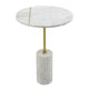 Gony Side End Table | 16" Round | Brass Inlay | White Marble Pedestal