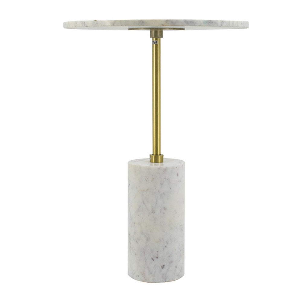 Gony Side End Table | 16" Round | Brass Inlay | White Marble Pedestal