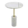 Gony Side End Table | 16" Round | Brass Inlay | White Marble Pedestal
