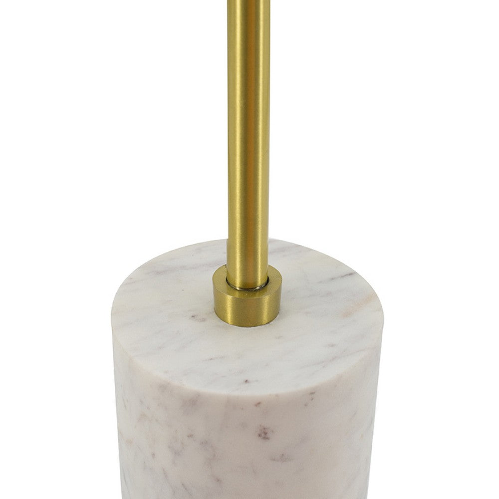Gony Side End Table | 16" Round | Brass Inlay | White Marble Pedestal
