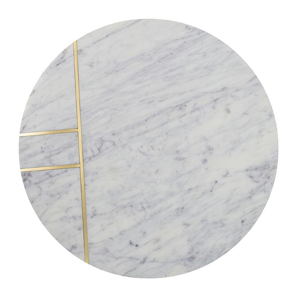 Gony Side End Table | 16" Round | Brass Inlay | White Marble Pedestal
