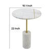 Gony Side End Table | 16" Round | Brass Inlay | White Marble Pedestal