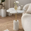 Gony Side End Table | 16" Flower Top | Brass Inlay | White Marble