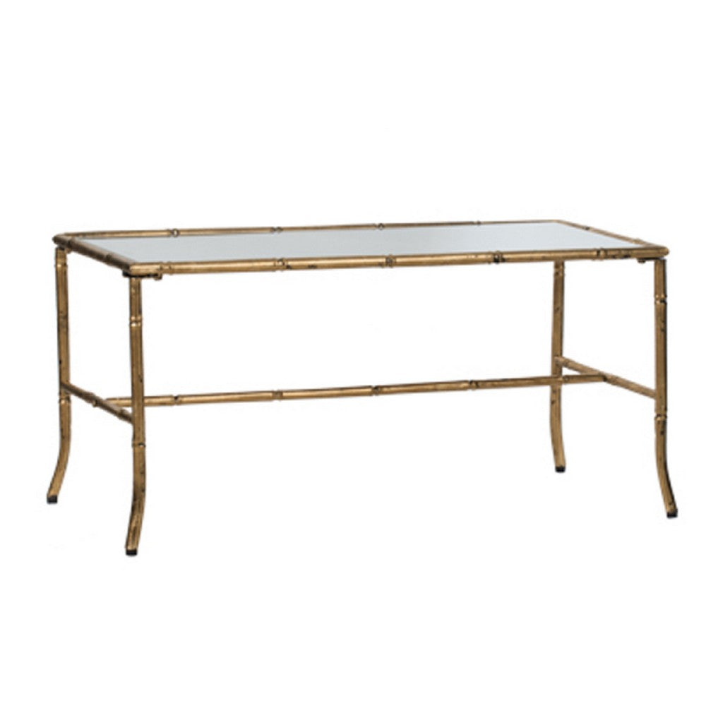 Coffee Table | 36" Rectangular Glass Top | Antique Gold Iron Frame