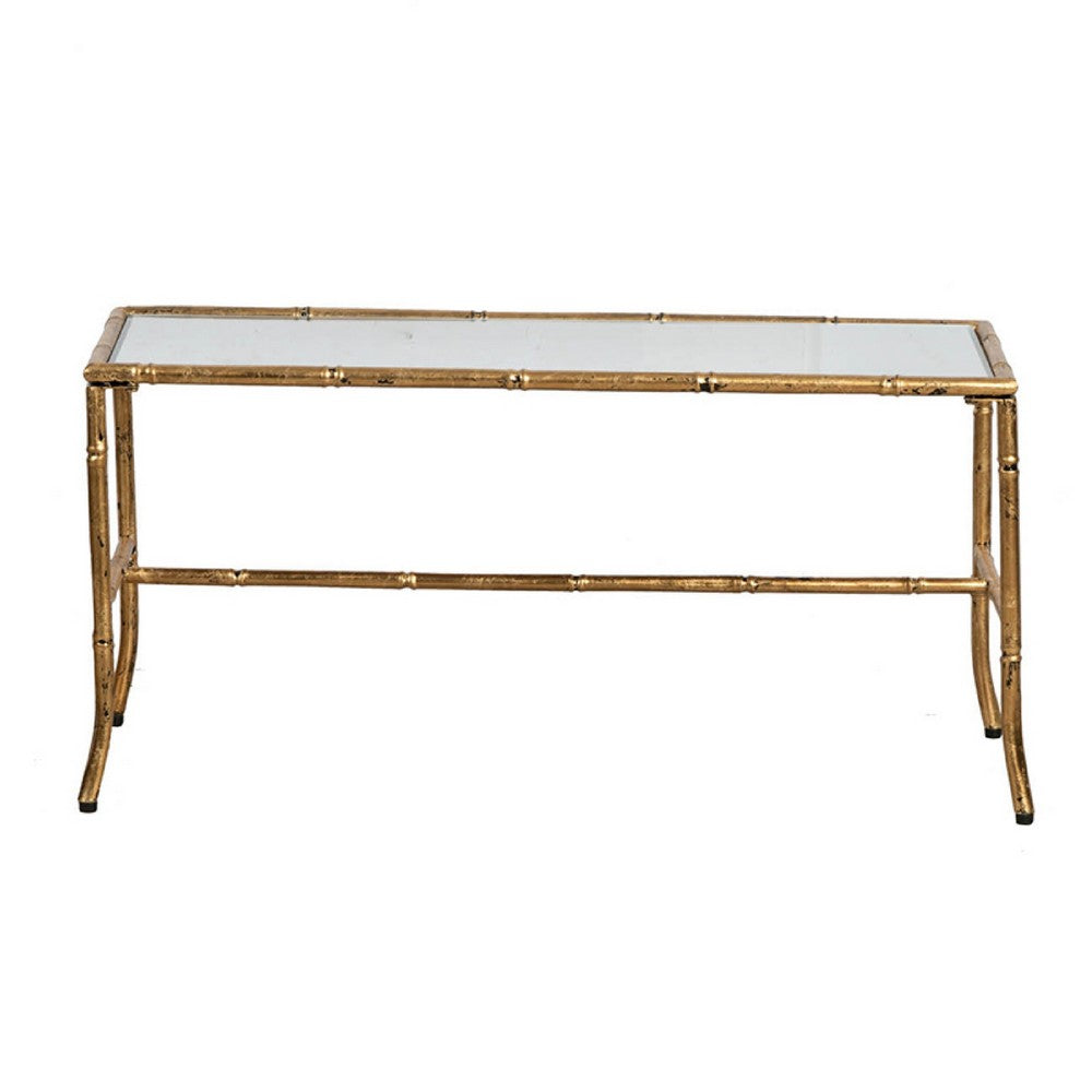 Coffee Table | 36" Rectangular Glass Top | Antique Gold Iron Frame