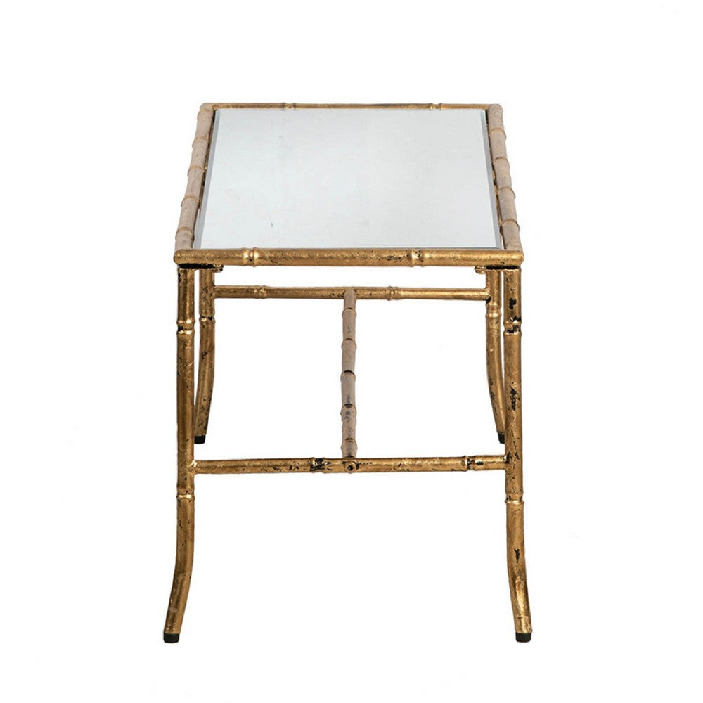 Coffee Table | 36" Rectangular Glass Top | Antique Gold Iron Frame