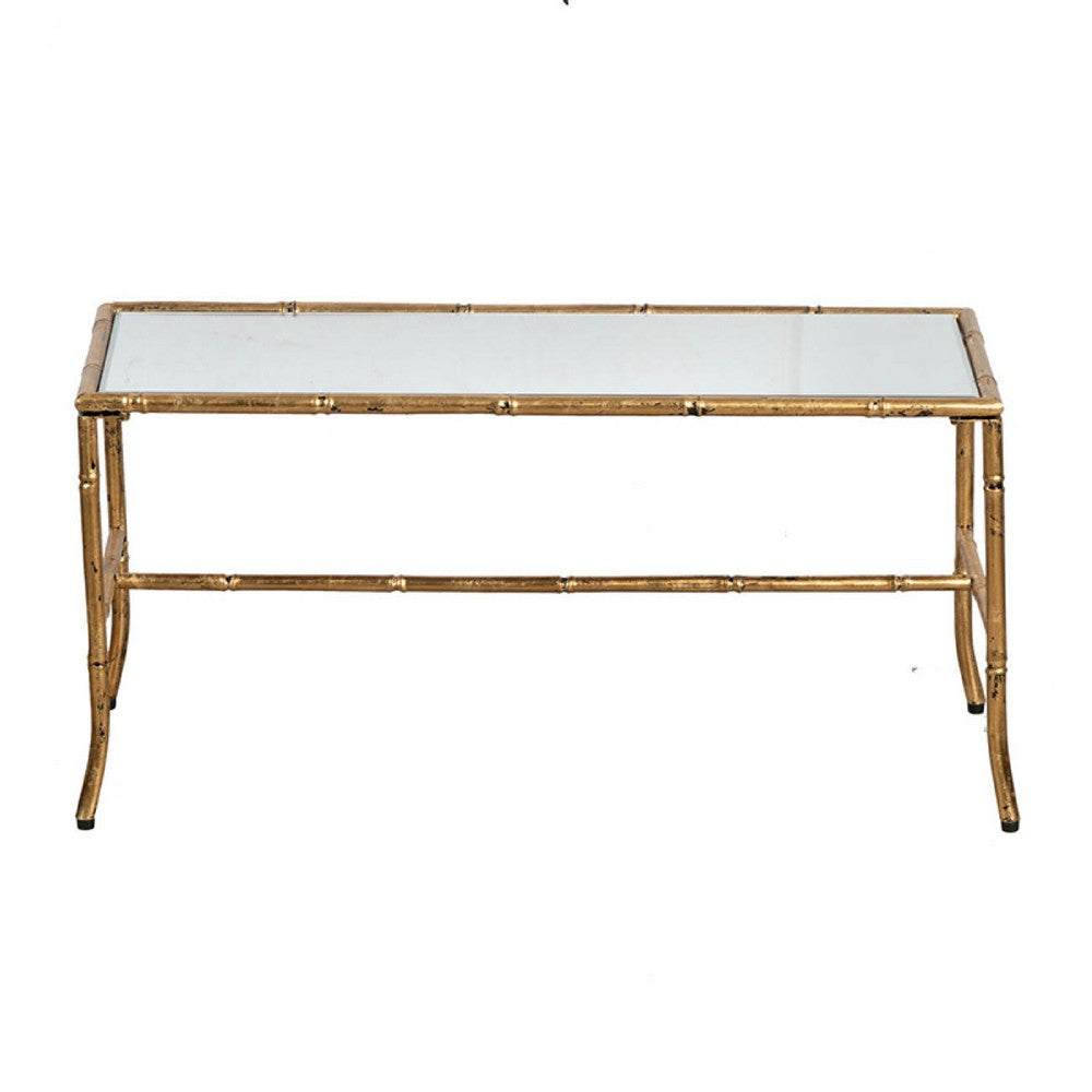 Coffee Table | 36" Rectangular Glass Top | Antique Gold Iron Frame