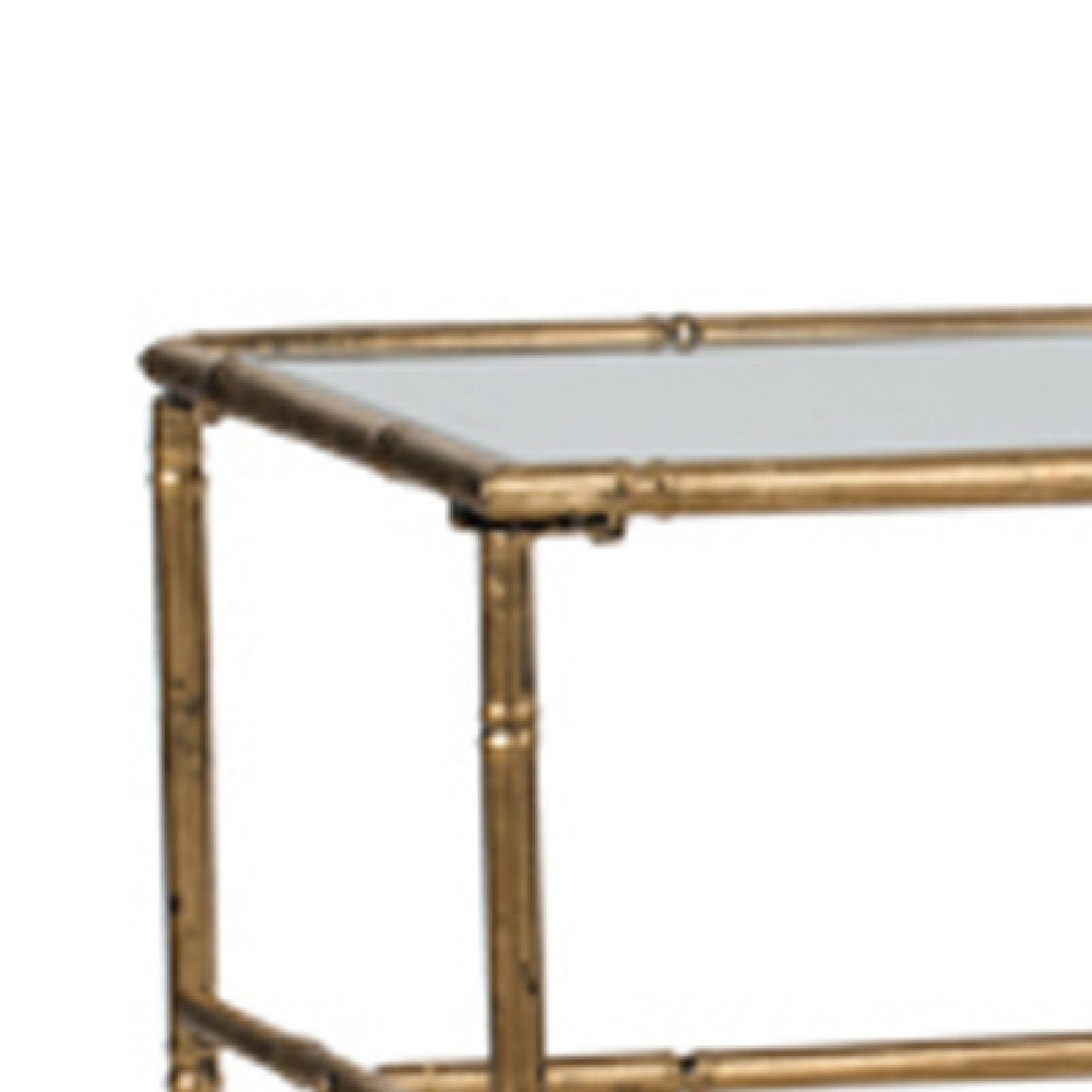 Coffee Table | 36" Rectangular Glass Top | Antique Gold Iron Frame