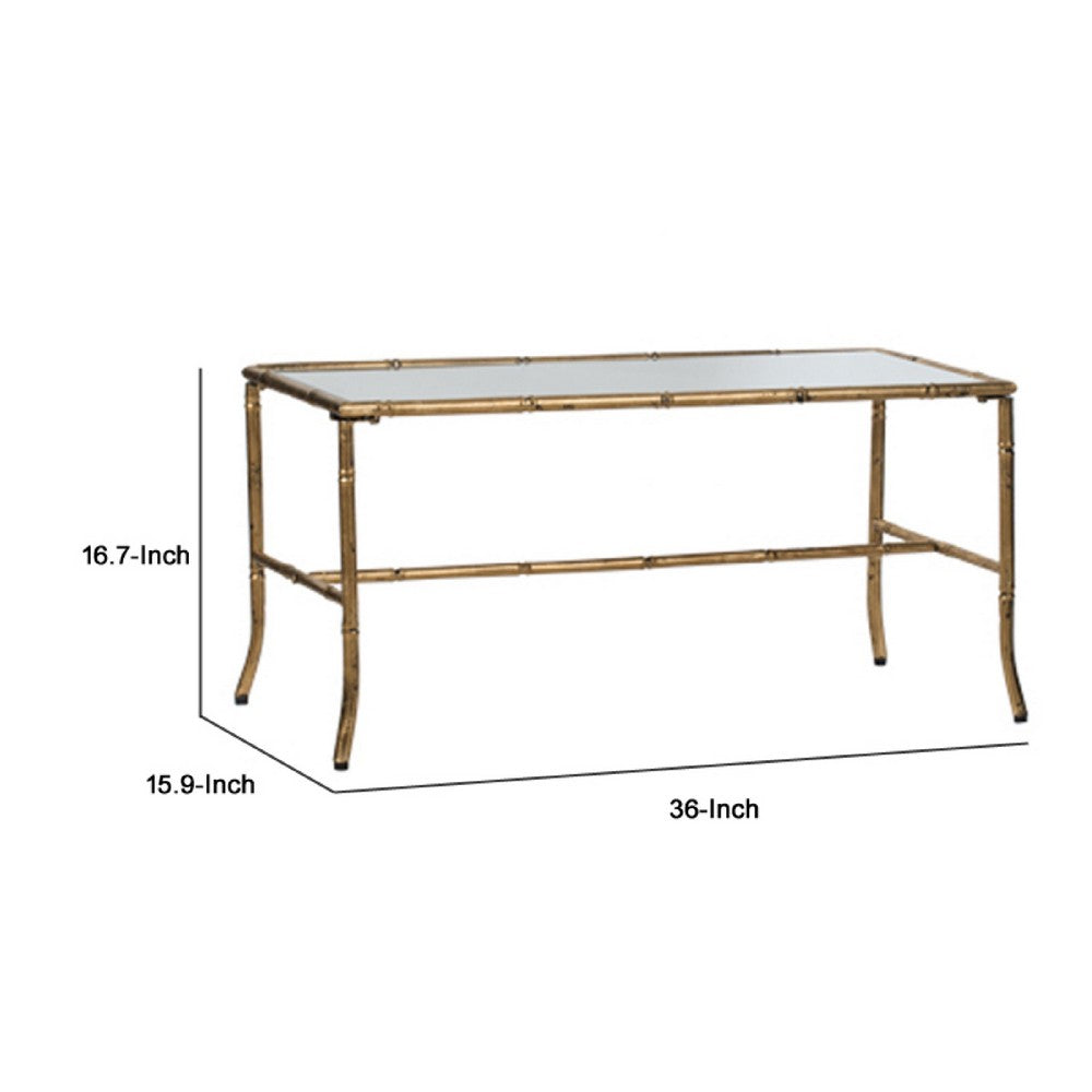 Coffee Table | 36" Rectangular Glass Top | Antique Gold Iron Frame