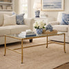 Coffee Table | 36" Rectangular Glass Top | Antique Gold Iron Frame