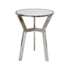 Side End Table | 18" Round White Marble Top | Silver Steel X Base