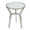 Side End Table | 18" Round White Marble Top | Silver Steel X Base