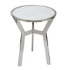 Side End Table | 18" Round White Marble Top | Silver Steel X Base