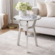 Side End Table | 18" Round White Marble Top | Silver Steel X Base