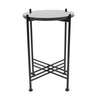 Azik Accent Table | 13" Round Marble-Look Glass Top | Black Iron X Base