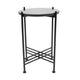 Azik Accent Table | 13" Round Marble-Look Glass Top | Black Iron X Base