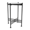 Azik Accent Table | 13" Round Marble-Look Glass Top | Black Iron X Base