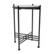 Azik Accent Table | 13" Round Marble-Look Glass Top | Black Iron X Base
