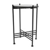 Azik Accent Table | 13" Round Marble-Look Glass Top | Black Iron X Base