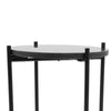 Azik Accent Table | 13" Round Marble-Look Glass Top | Black Iron X Base