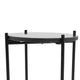 Azik Accent Table | 13" Round Marble-Look Glass Top | Black Iron X Base