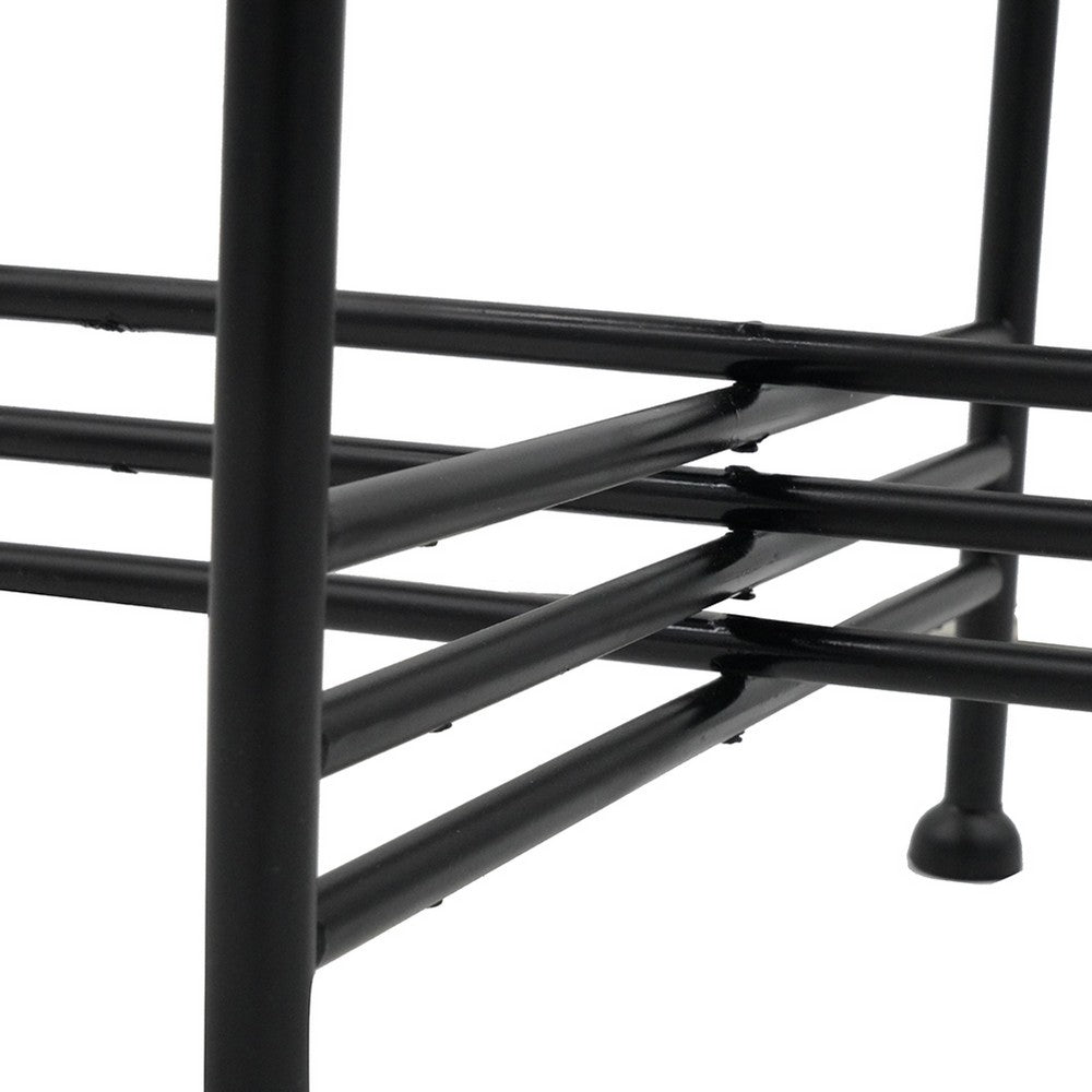Azik Accent Table | 13" Round Marble-Look Glass Top | Black Iron X Base