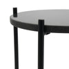 Azik Accent Table | 13" Round Marble-Look Glass Top | Black Iron X Base