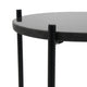 Azik Accent Table | 13" Round Marble-Look Glass Top | Black Iron X Base