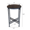 Azik Accent Table | 13" Round Marble-Look Glass Top | Black Iron X Base