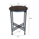 Azik Accent Table | 13" Round Marble-Look Glass Top | Black Iron X Base