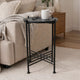Azik Accent Table | 13" Round Marble-Look Glass Top | Black Iron X Base