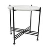 Azik Accent Table | 16" Round White Marble-Look Glass Top | Black Iron