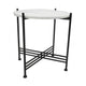 Azik Accent Table | 16" Round White Marble-Look Glass Top | Black Iron