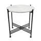 Azik Accent Table | 16" Round White Marble-Look Glass Top | Black Iron