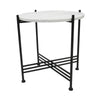 Azik Accent Table | 16" Round White Marble-Look Glass Top | Black Iron